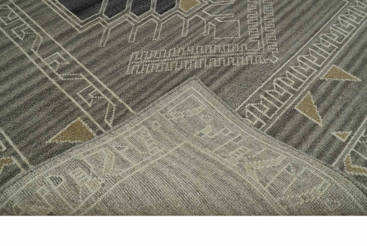 Hand Knotted Charcoal, Ivory and Beige Traditional Heriz Serapi Multi Size Wool Area Rug, Kids, Living Room and Bedroom Rug