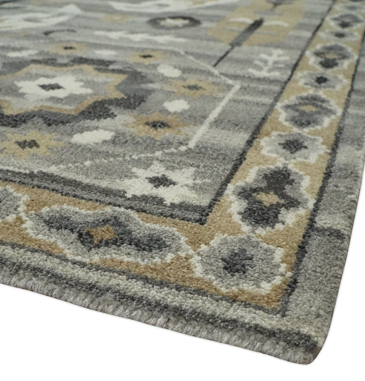 Hand Knotted Charcoal, Ivory and Beige Traditional Medallion Natural Wool Multi Size Area Rug, Kids, Living Room and Bedroom Rug