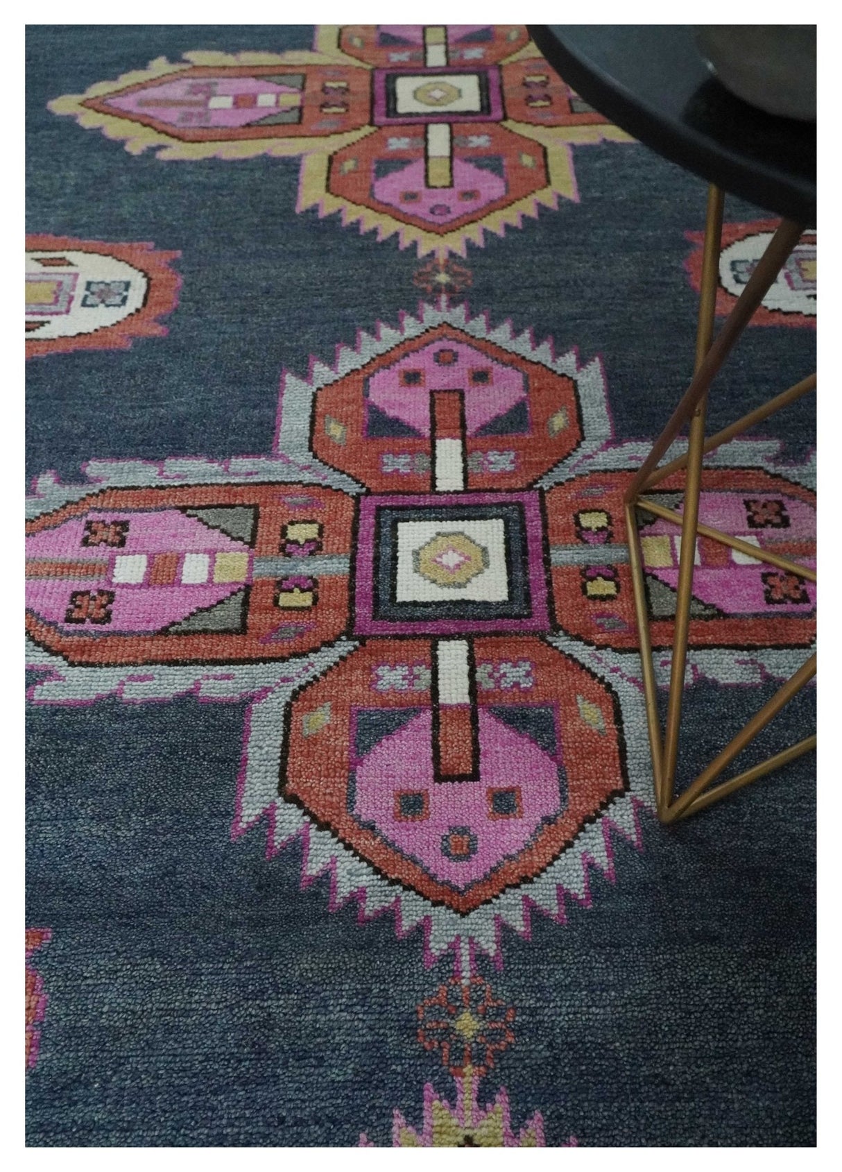 Hand Knotted Charcoal, Silver and Pink Traditional Custom Made Wool Area Rug