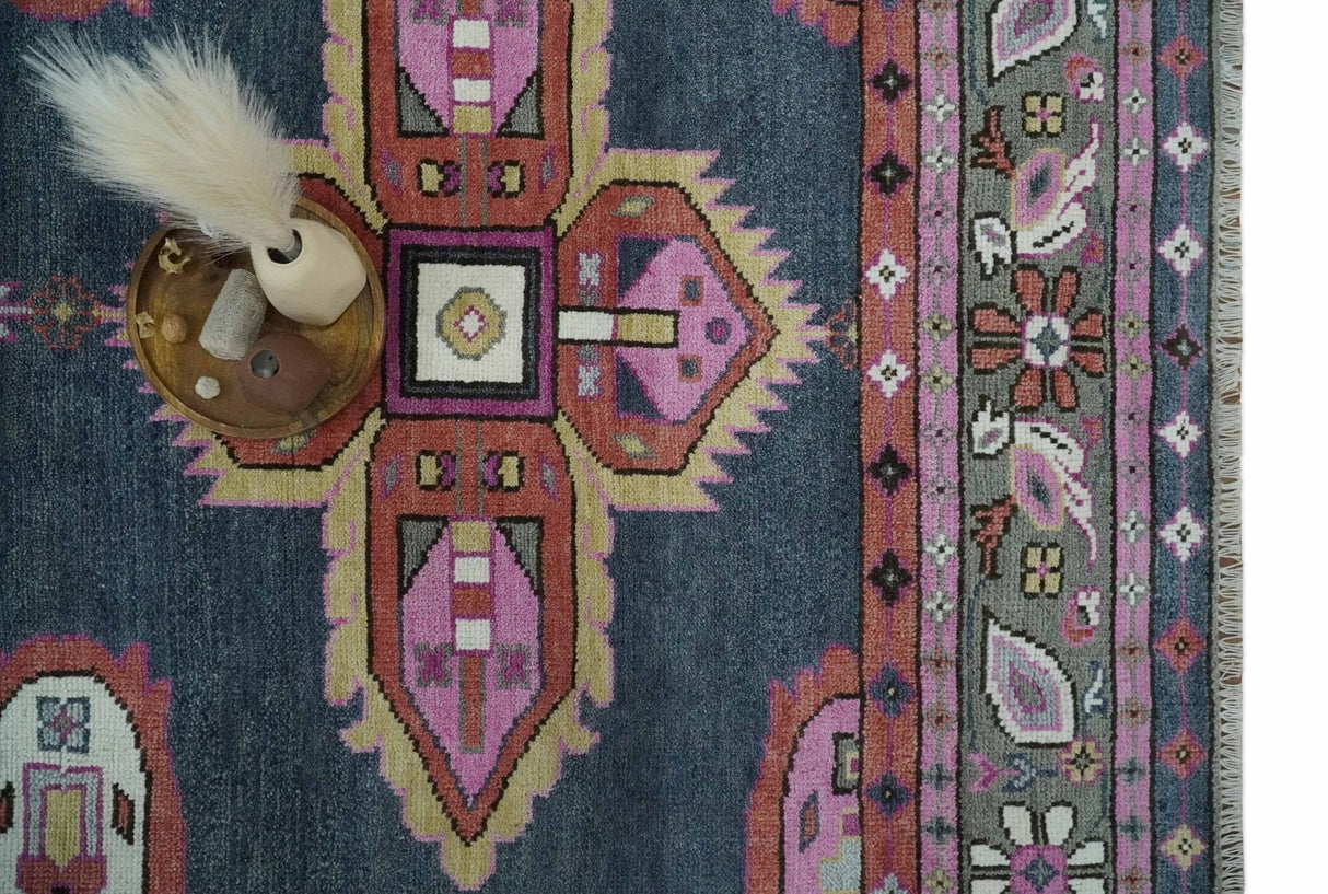 Hand Knotted Charcoal, Silver and Pink Traditional Custom Made Wool Area Rug