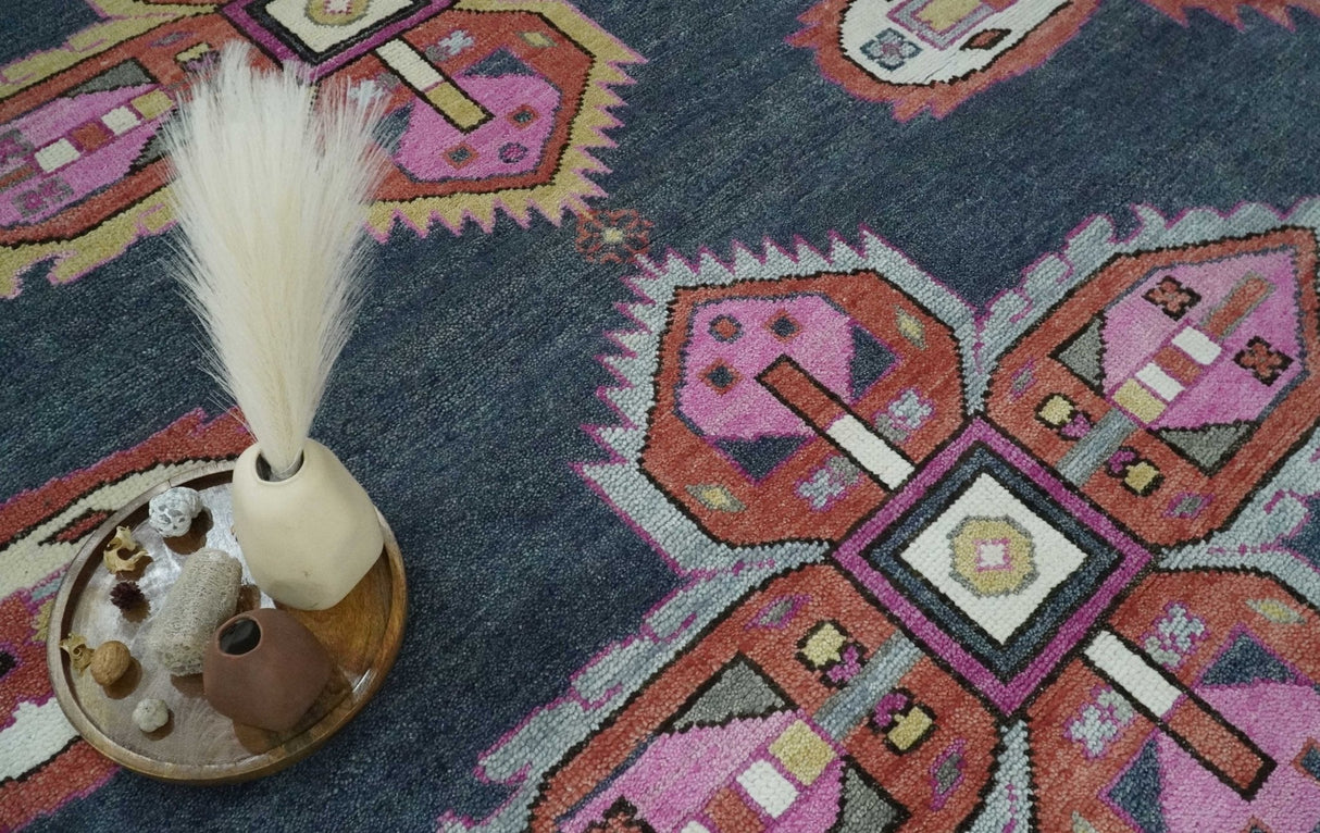 Hand Knotted Charcoal, Silver and Pink Traditional Custom Made Wool Area Rug