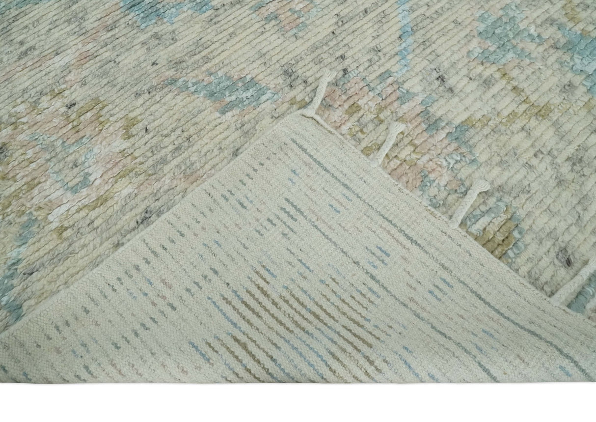 Contemporary Ivory and Blue Hand Knotted Multi Size Rug