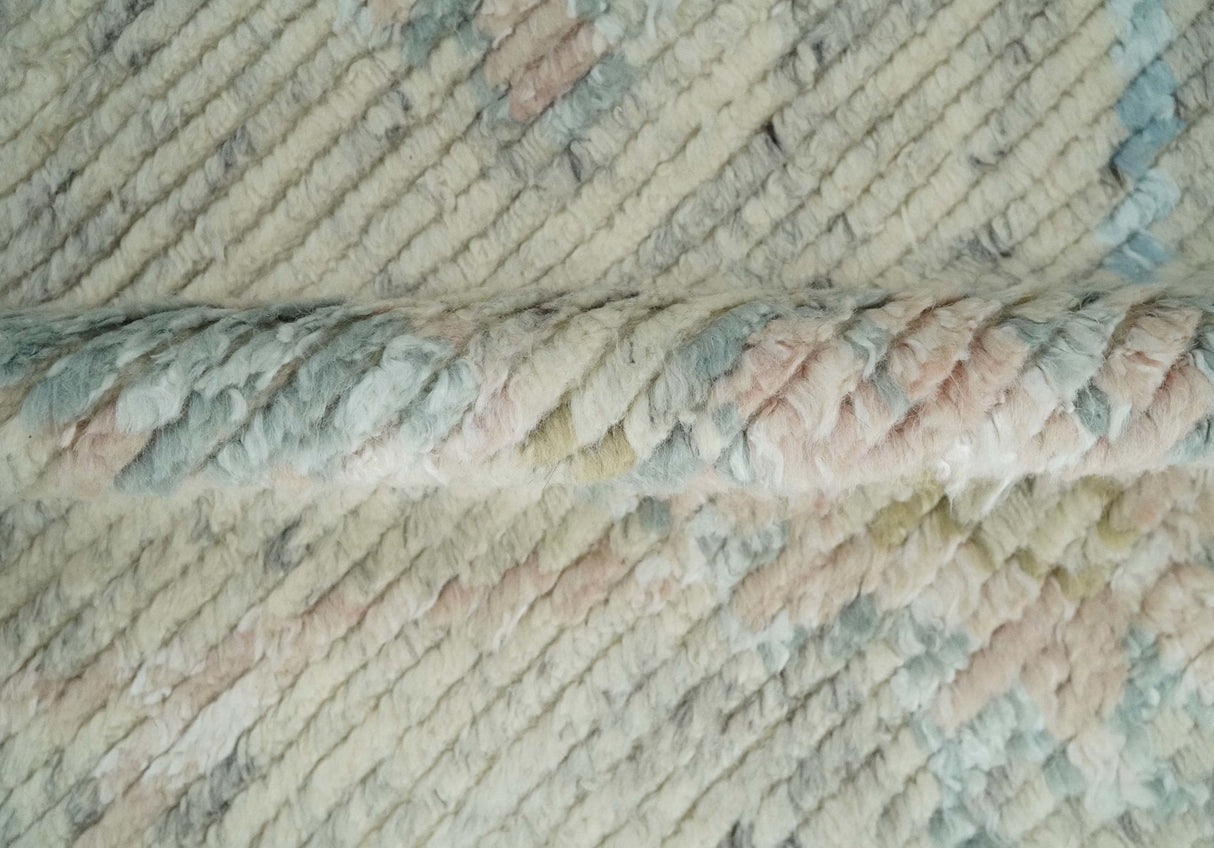 Contemporary Ivory and Blue Hand Knotted Multi Size Rug
