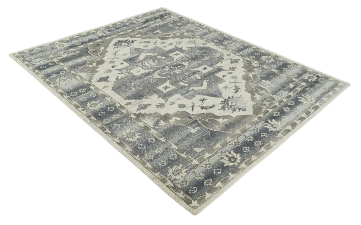 Hand Knotted Gray, Beige and Charcoal Traditional Heriz Serapi Multi size Wool Area Rug, Kids, Living Room and Bedroom Rug