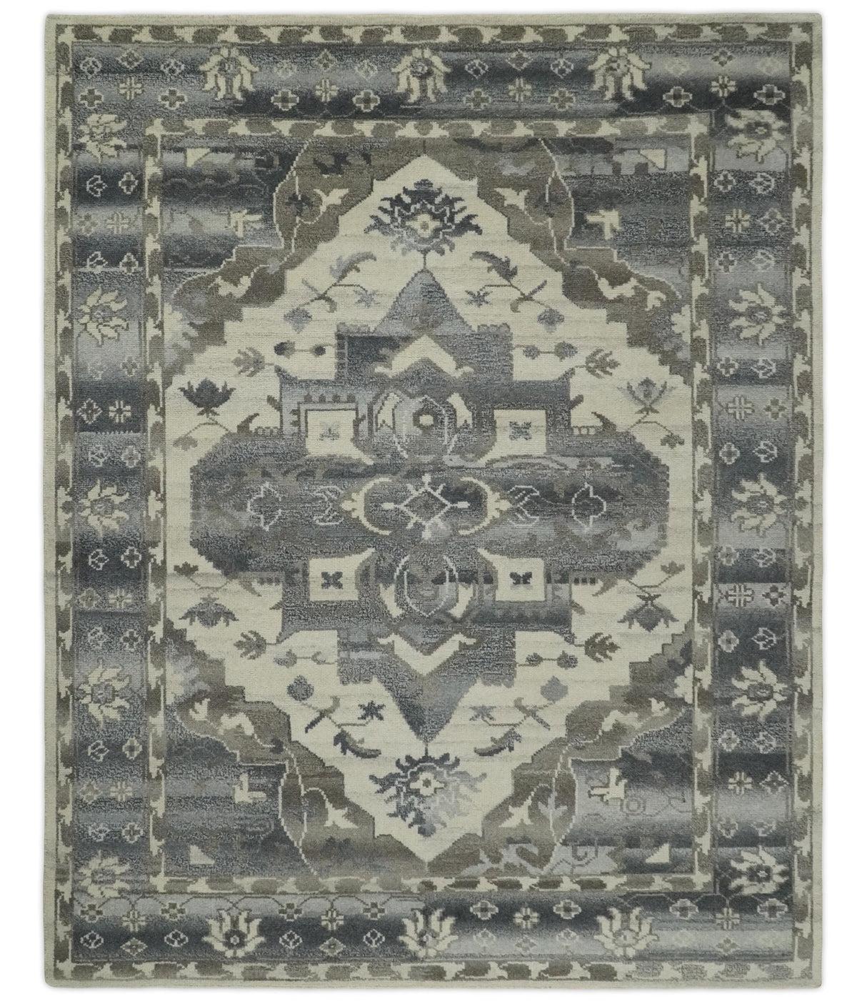 Hand Knotted Gray, Beige and Charcoal Traditional Heriz Serapi Multi size Wool Area Rug, Kids, Living Room and Bedroom Rug