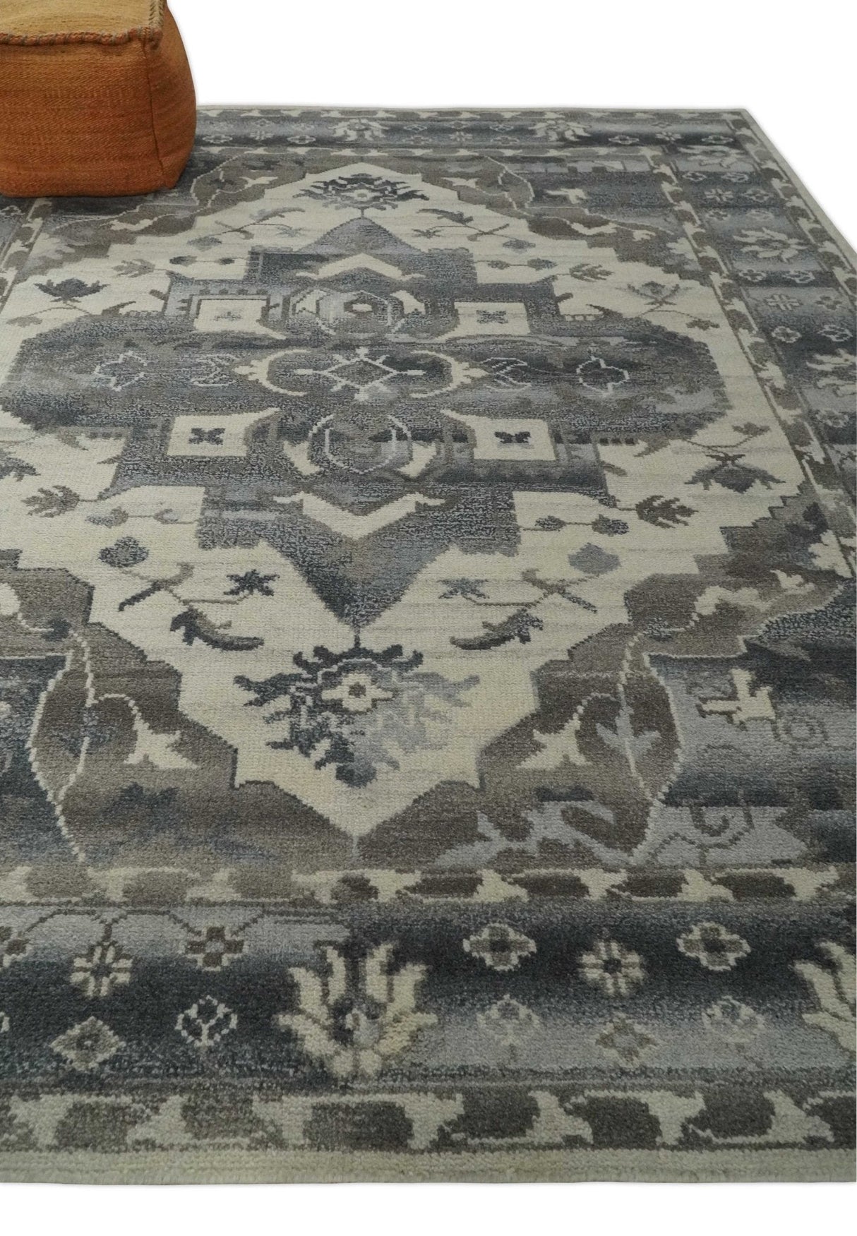 Hand Knotted Gray, Beige and Charcoal Traditional Heriz Serapi Multi size Wool Area Rug, Kids, Living Room and Bedroom Rug