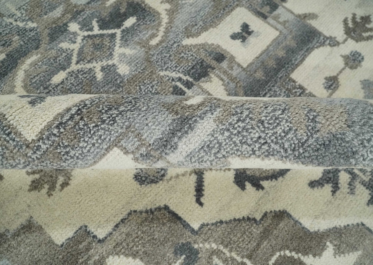 Hand Knotted Gray, Beige and Charcoal Traditional Heriz Serapi Multi size Wool Area Rug, Kids, Living Room and Bedroom Rug