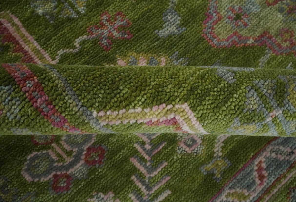 Hand Knotted Green and Silver Traditional Multi Size Antique Wool Area Rug