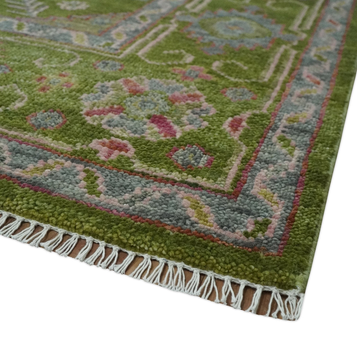 Hand Knotted Green and Silver Traditional Multi Size Antique Wool Area Rug