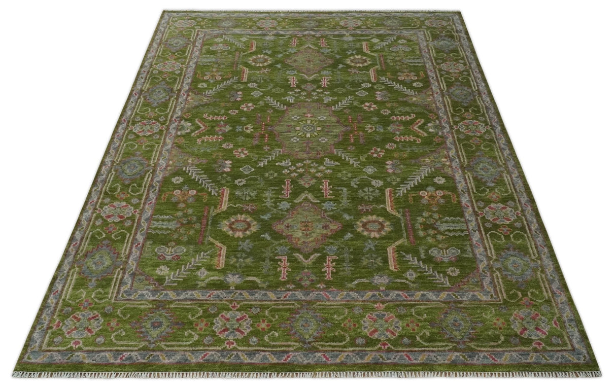 Hand Knotted Green and Silver Traditional Multi Size Antique Wool Area Rug