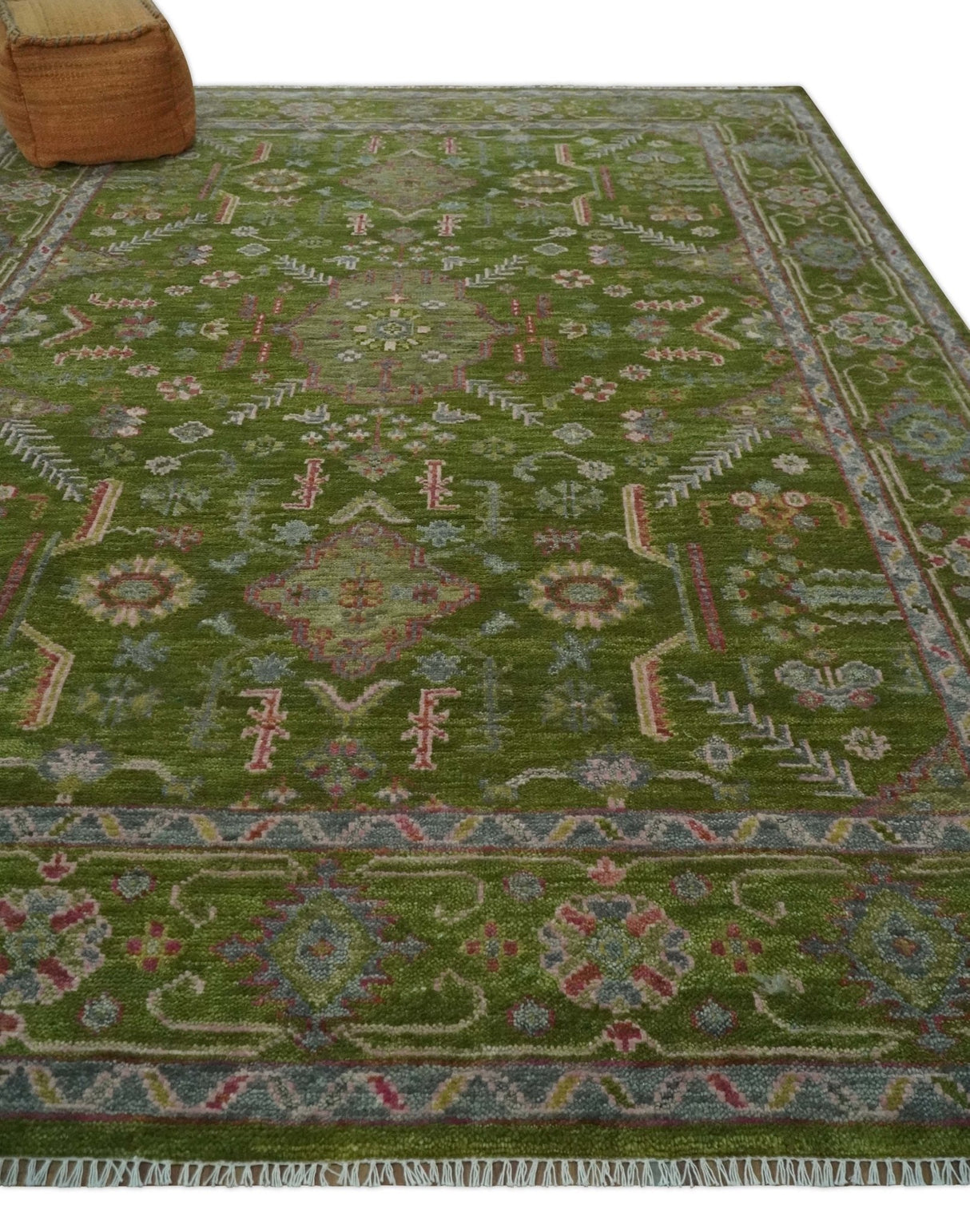Hand Knotted Green and Silver Traditional Multi Size Antique Wool Area Rug