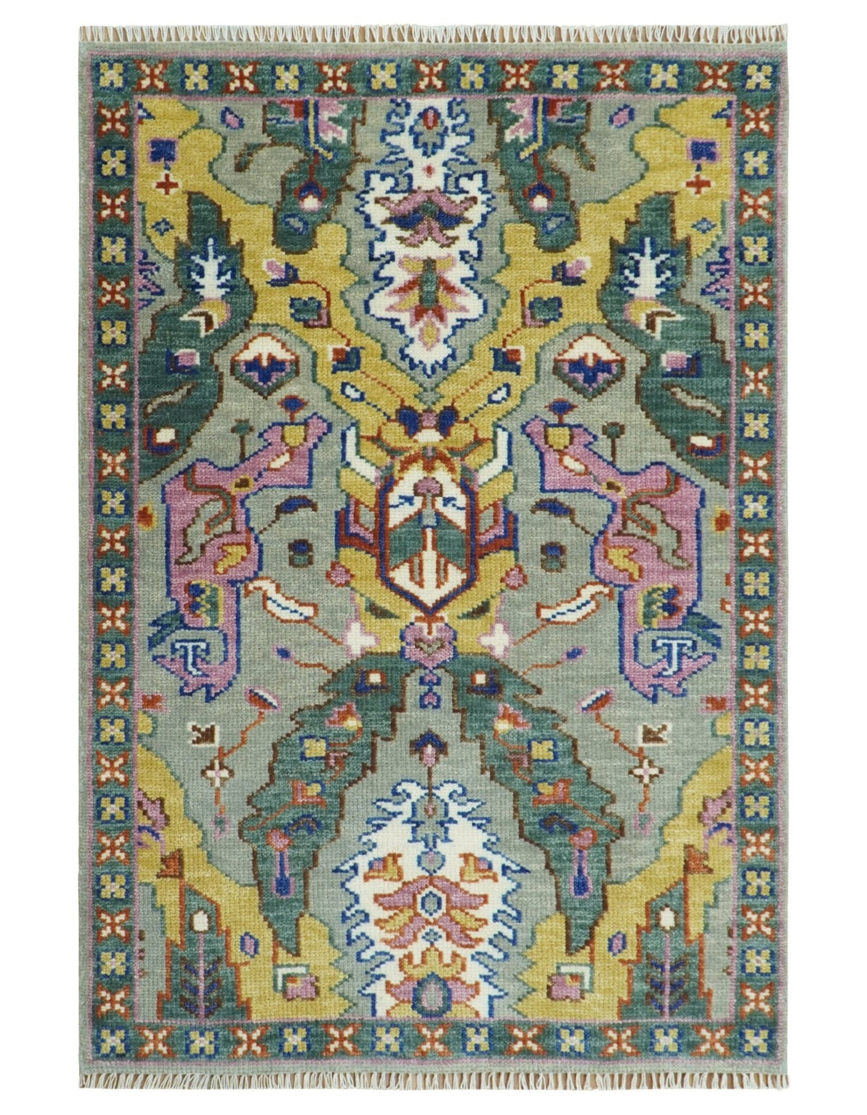Hand knotted Green, Pink and Gold Traditional large design Antique Oushak Custom Made wool Area Rug