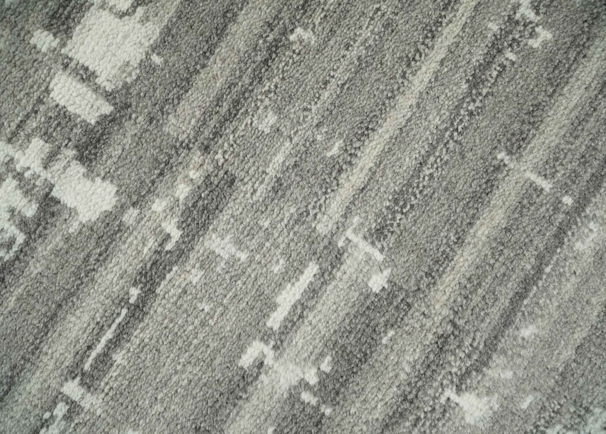 Hand Knotted Ivory and Charcoal Traditional Abstract Natural Wool Custom Made Area Rug, Kids, Living Room and Bedroom Rug