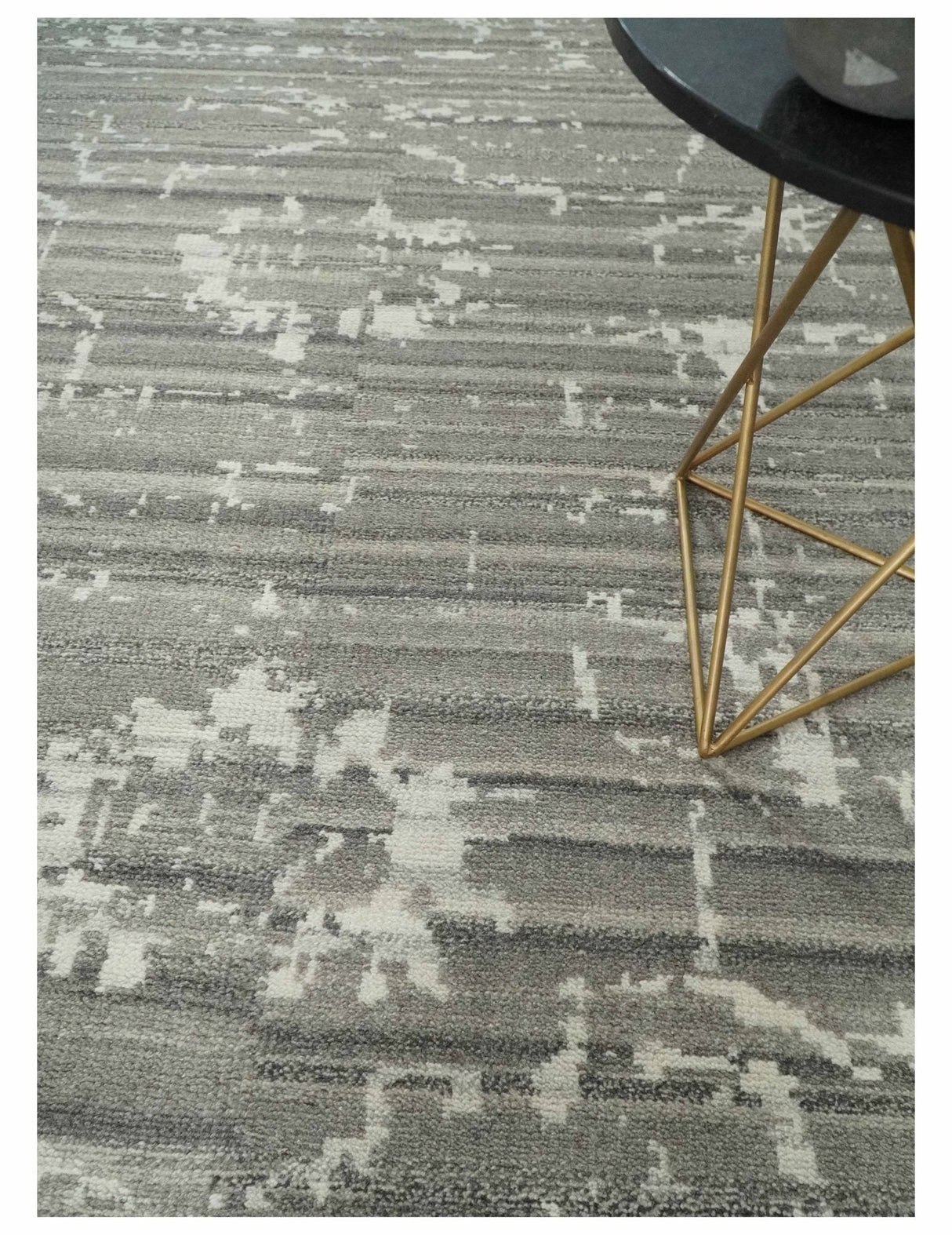 Hand Knotted Ivory and Charcoal Traditional Abstract Natural Wool Custom Made Area Rug, Kids, Living Room and Bedroom Rug