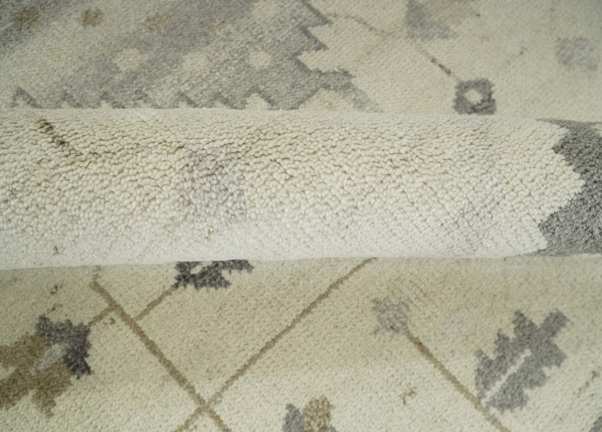 Custom Made Hand Knotted Ivory and Charcoal Traditional Tribal Natural Wool Area Rug, Kids, Living Room and Bedroom Rug