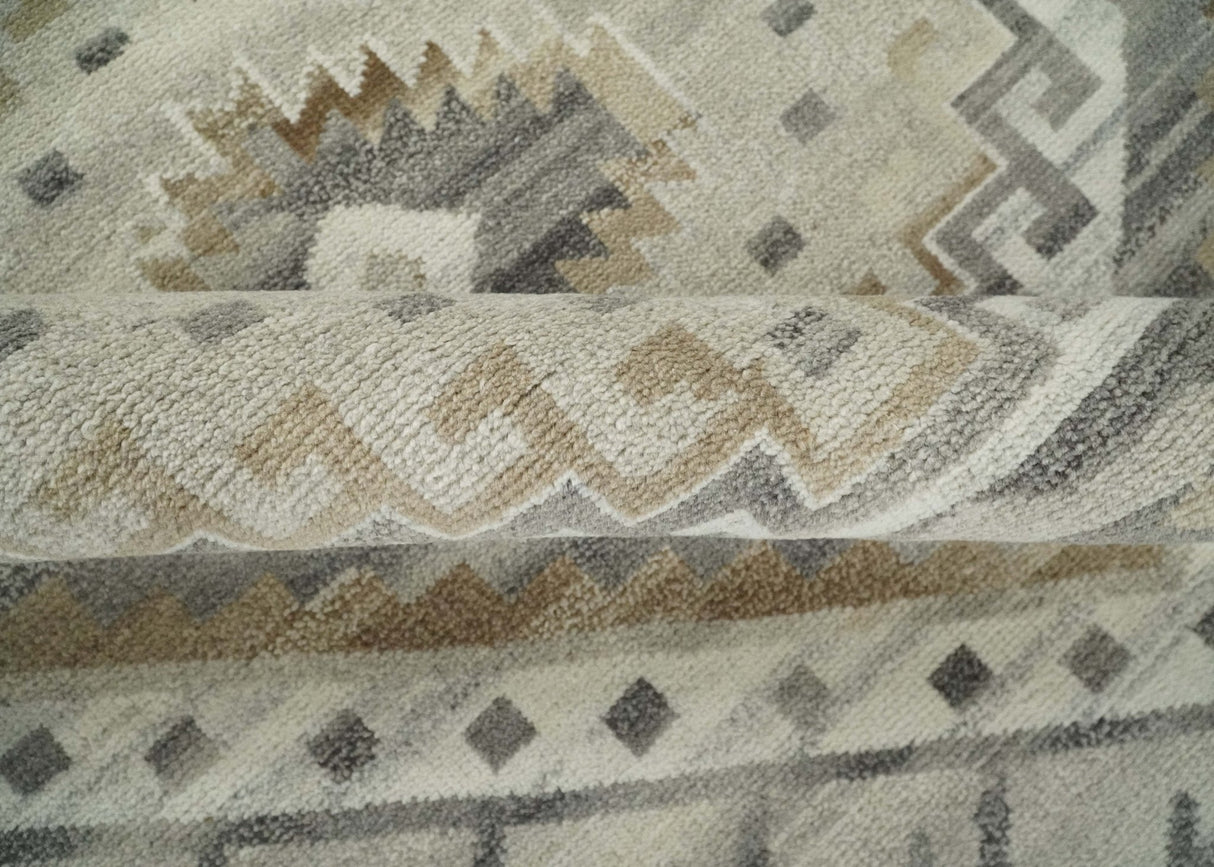 Hand Knotted Ivory, Charcoal and Beige Traditional Medallion Natural Wool Custom Made Area Rug, Kids, Living Room and Bedroom Rug