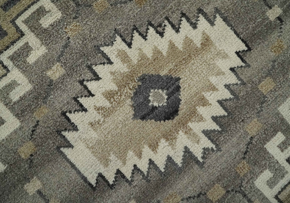Hand Knotted Ivory, Charcoal and Beige Traditional Medallion Natural Wool Multi Size Area Rug, Kids, Living Room and Bedroom Rug