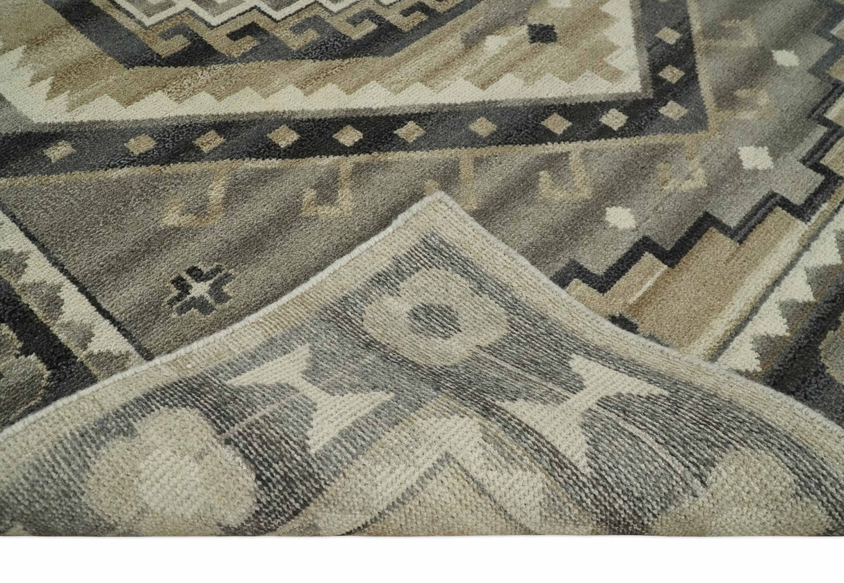 Hand Knotted Ivory, Charcoal and Beige Traditional Medallion Natural Wool Multi Size Area Rug, Kids, Living Room and Bedroom Rug
