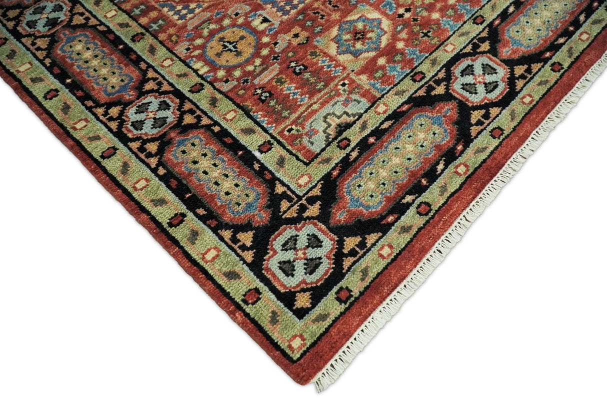 Hand Knotted Traditional Kazak Medallion Rust and Black Multi Size wool Area Rug