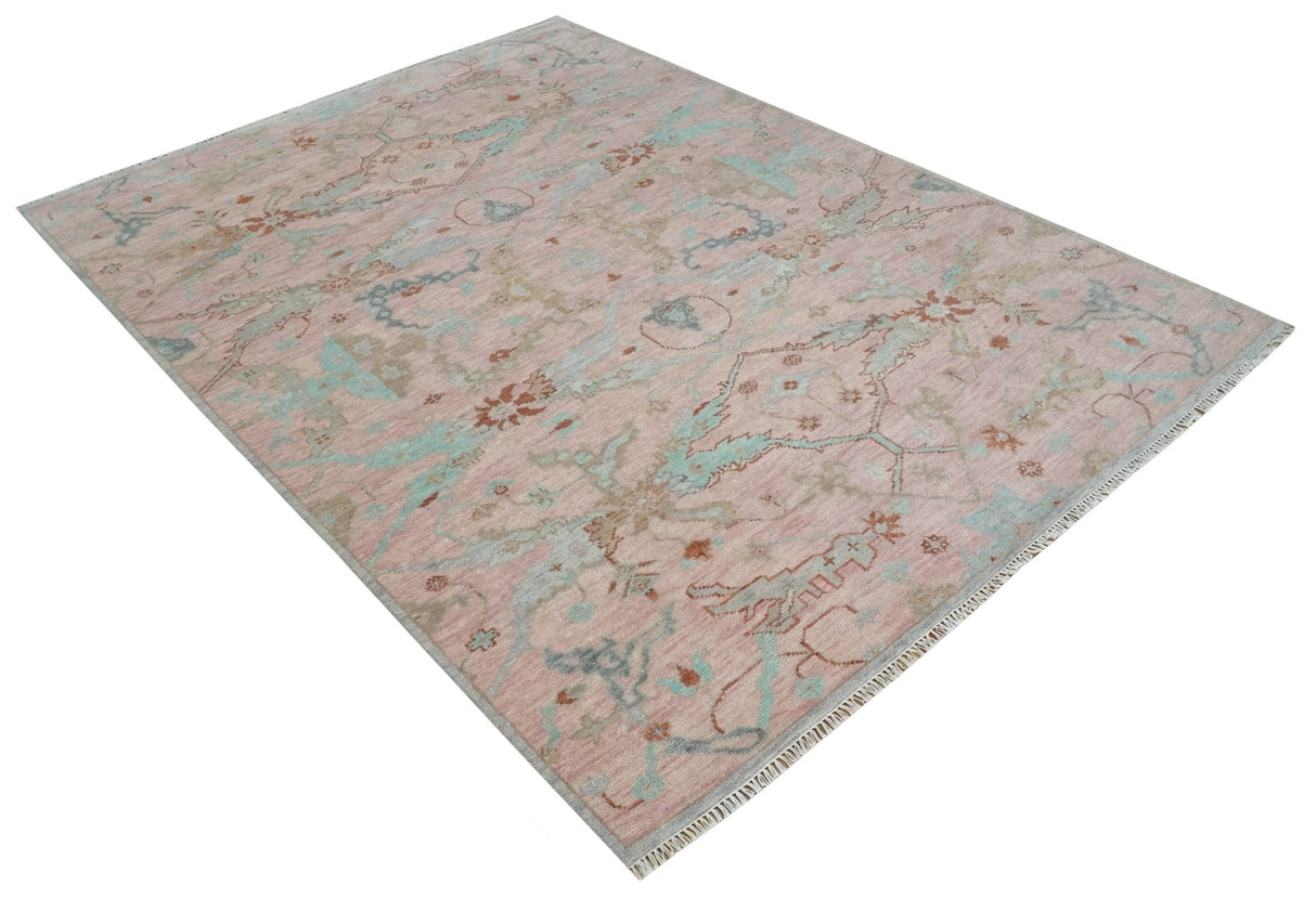 Hand Knotted Light Pink Oriental Oushak Multi Size Traditional Wool Area Rug, Living Room and Bedroom Rug