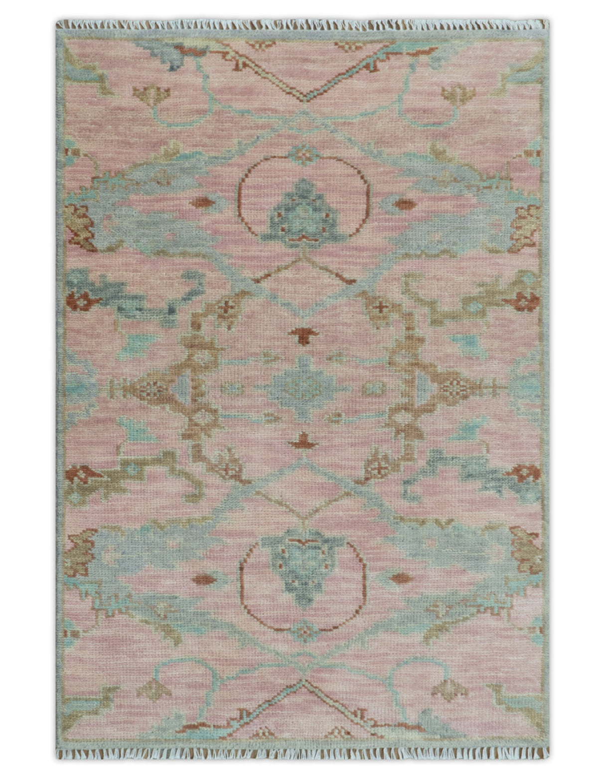 Hand Knotted Light Pink Oriental Oushak Multi Size Traditional Wool Area Rug, Living Room and Bedroom Rug