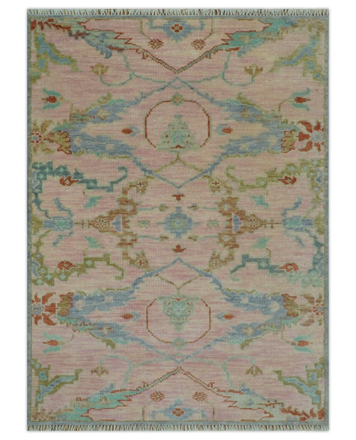 Hand Knotted Light Pink Oriental Oushak Multi Size Traditional Wool Area Rug, Living Room and Bedroom Rug