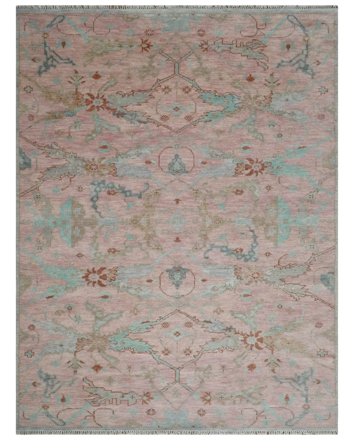 Hand Knotted Light Pink Oriental Oushak Multi Size Traditional Wool Area Rug, Living Room and Bedroom Rug