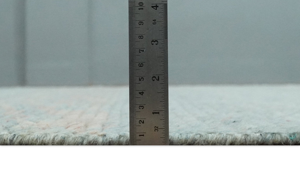 Hand Knotted Modern Abstract Blue and Peach Trellis Moroccan Made with Blended Wool Multi Size Area Rug