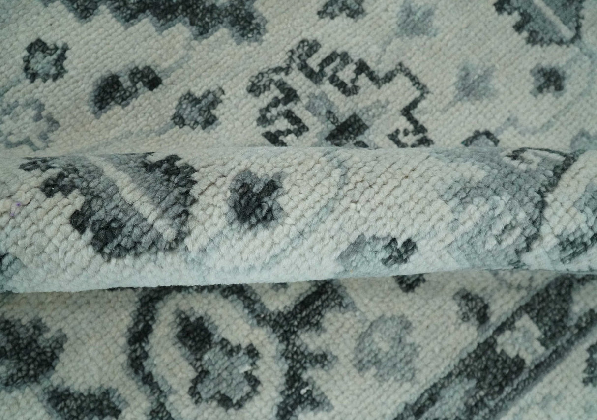 Hand Knotted Multi size Ivory, Silver and Charcoal Antique Turkish Oushak Wool Area Rug