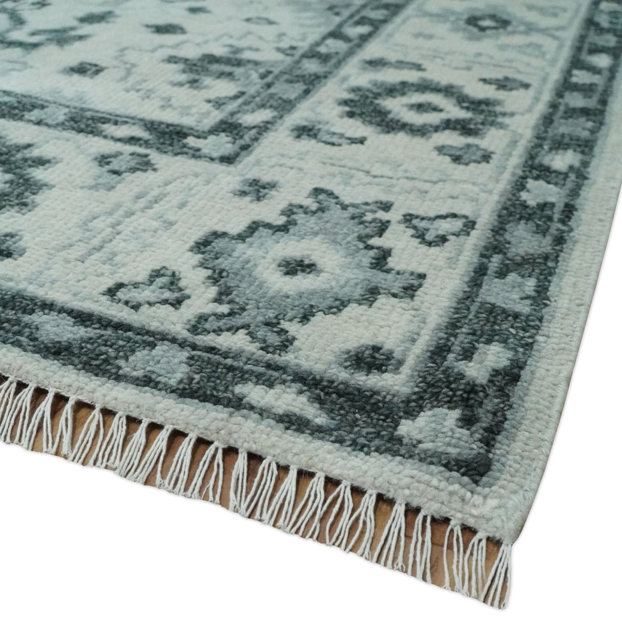 Hand Knotted Multi size Ivory, Silver and Charcoal Antique Turkish Oushak Wool Area Rug