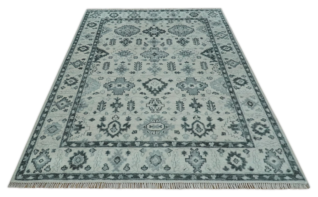 Hand Knotted Multi size Ivory, Silver and Charcoal Antique Turkish Oushak Wool Area Rug