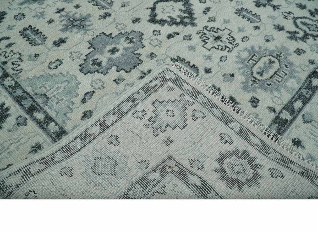 Hand Knotted Multi size Ivory, Silver and Charcoal Antique Turkish Oushak Wool Area Rug