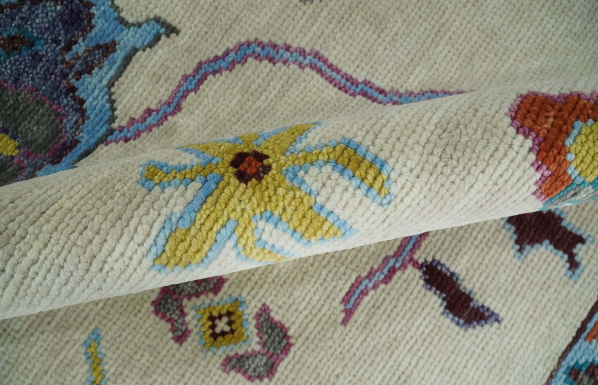 Hand Knotted Ivory, Gray and Blue Traditional Oushak Multi Size Wool Area Rug