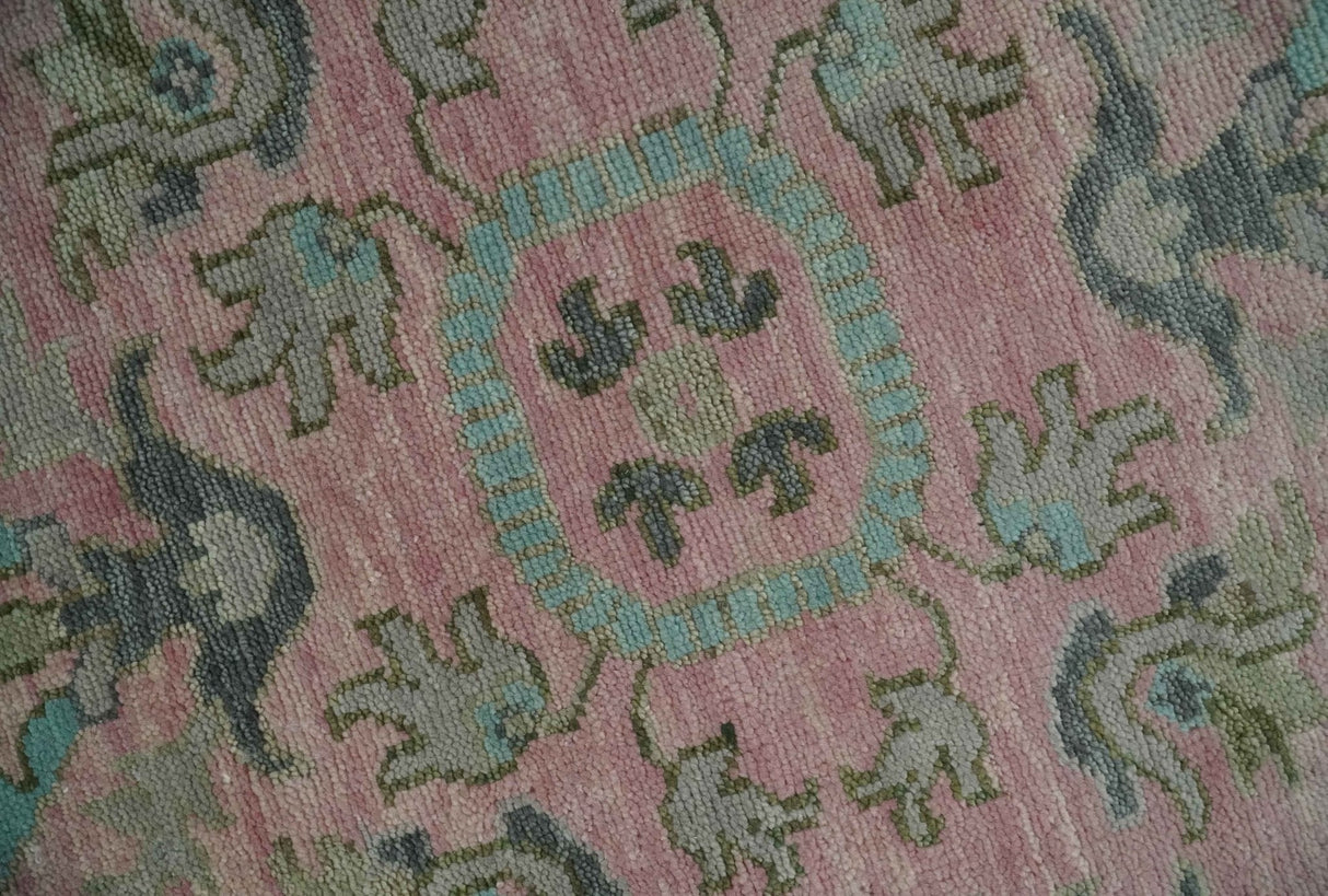 Hand Knotted Pink and Aqua Oriental Oushak Multi Size Traditional Wool Area Rug, Living Room and Bedroom Rug