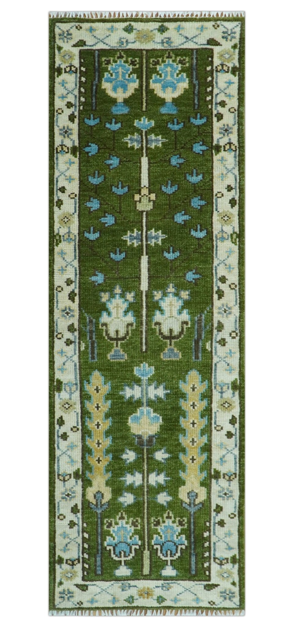 Hand Knotted Royal Green and Ivory Traditional Turkish Style Tree Of Life Multi Size Wool Area Rug