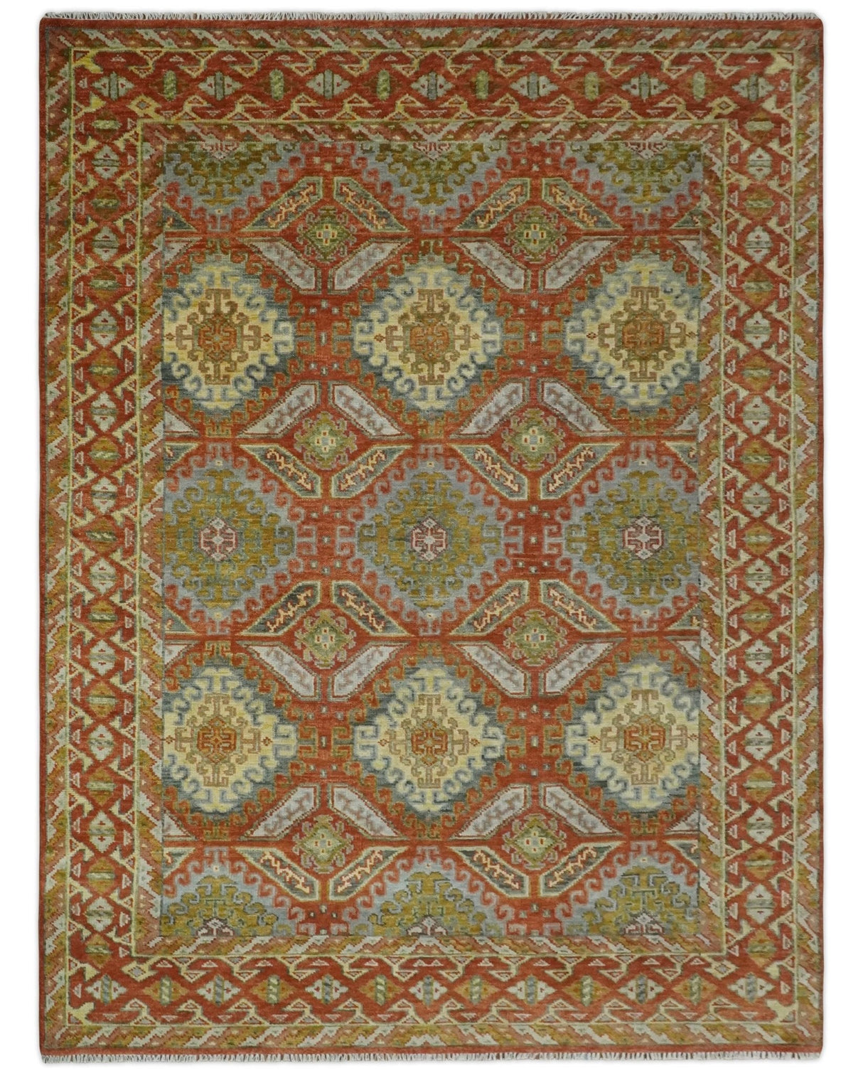 Hand Knotted Rust and Beige Oriental Traditional Multi Size Wool Area Rug, Living Room and Bedroom Rug