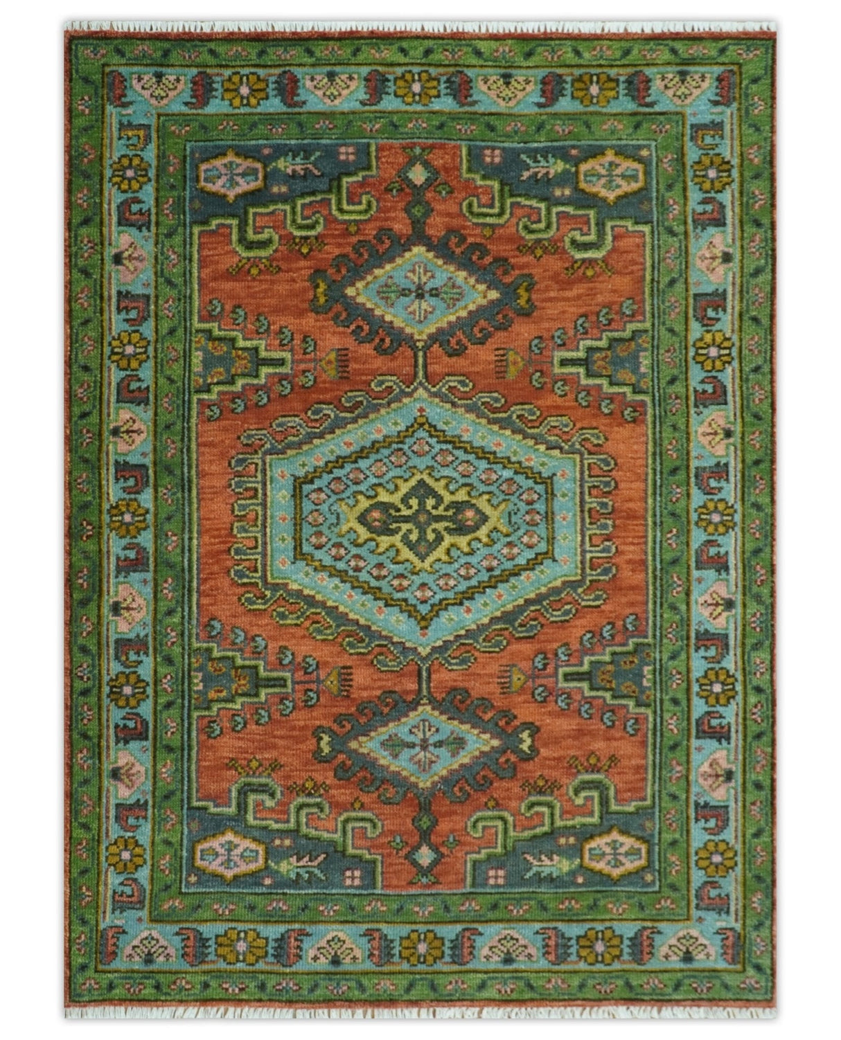 Hand Knotted Rust, Blue and Olive Traditional Antique Persian Rug