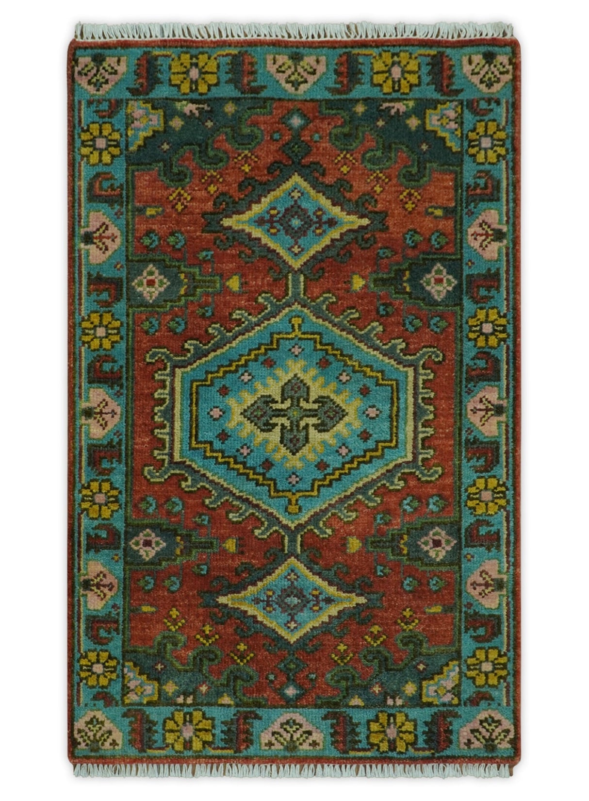 Hand Knotted Rust, Blue and Olive Traditional Antique Persian Rug