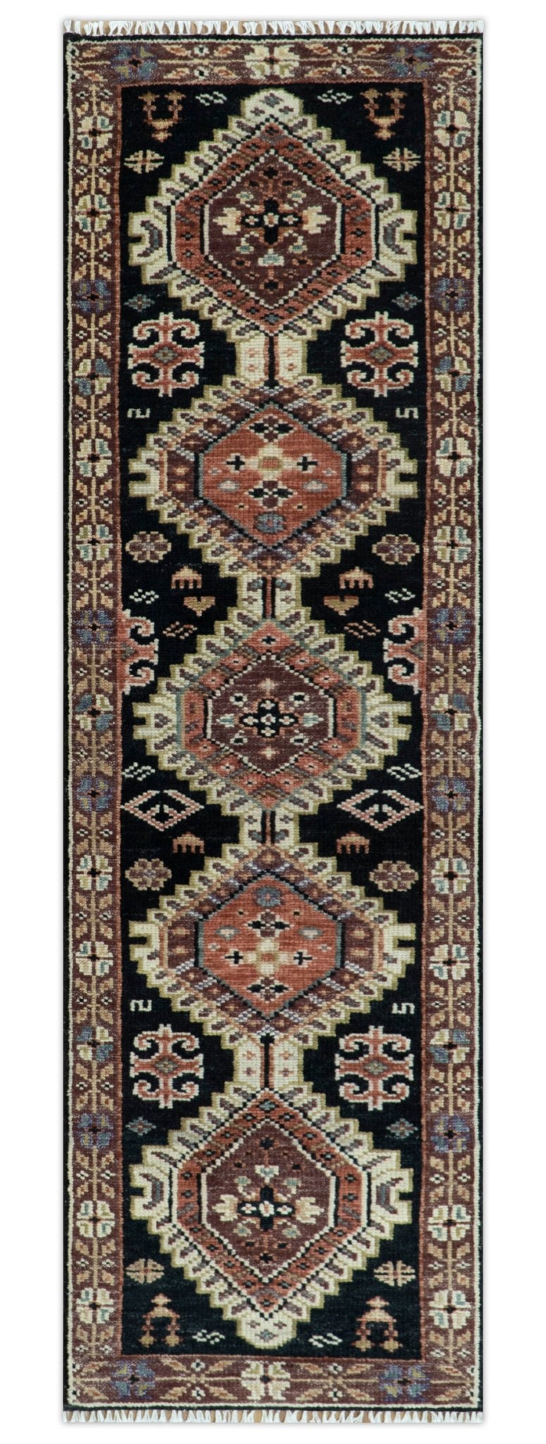 Hand Knotted Rust, Ivory and Black Traditional Heriz Wool Area Rug