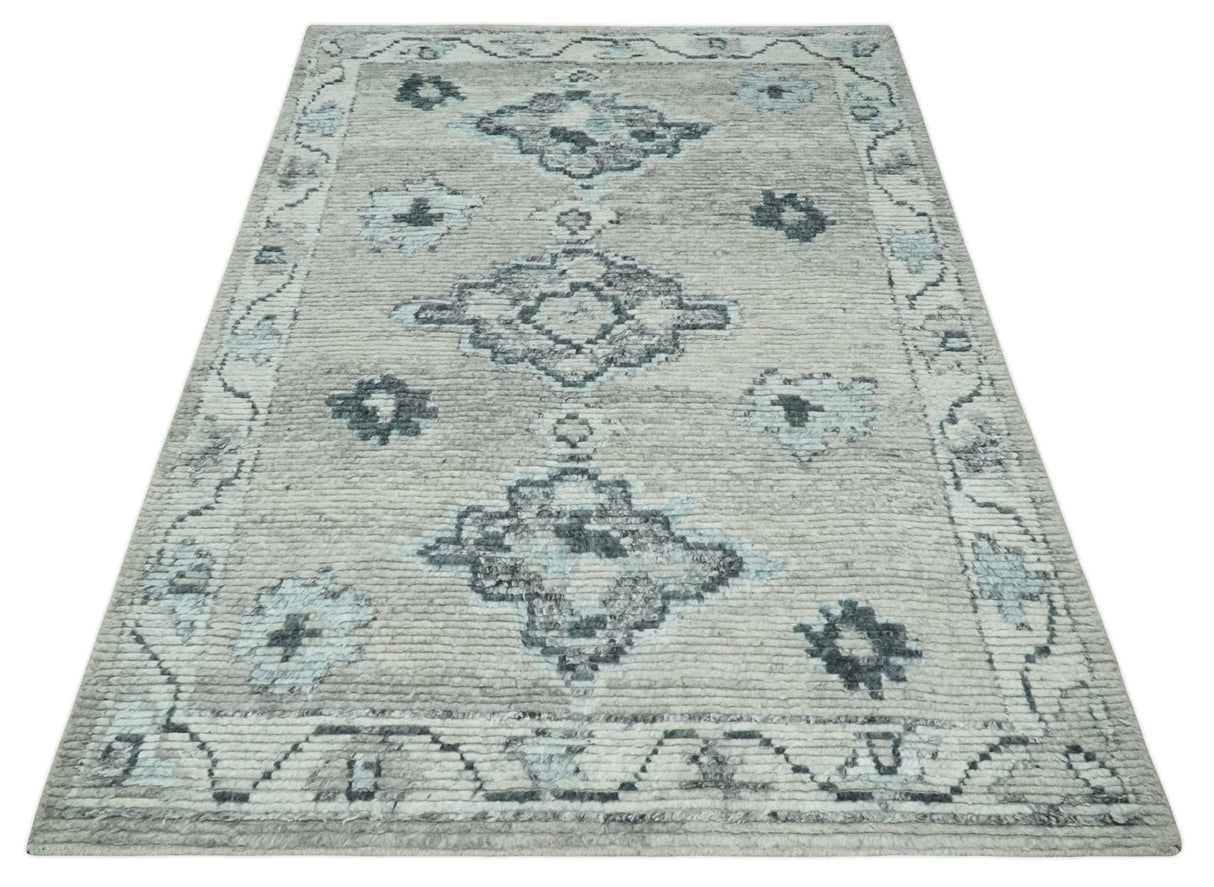 Hand Knotted Silver and Charcoal Traditional with Blended Custom Made Wool Rug