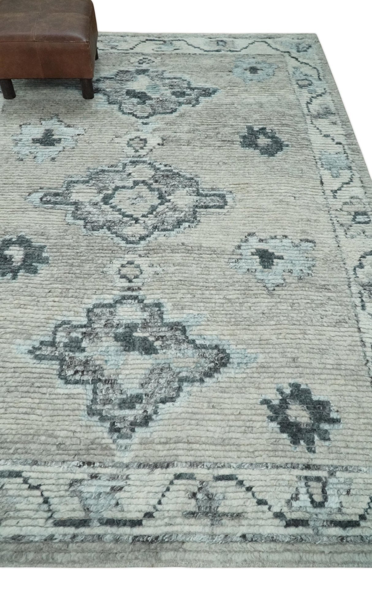Hand Knotted Silver and Charcoal Traditional with Blended Custom Made Wool Rug