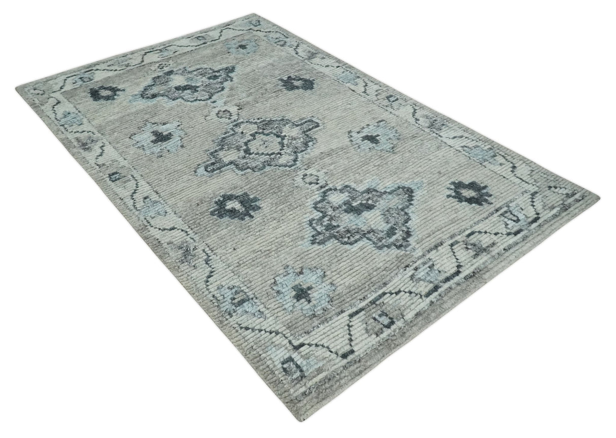 Hand Knotted Silver and Charcoal Traditional with Blended Custom Made Wool Rug