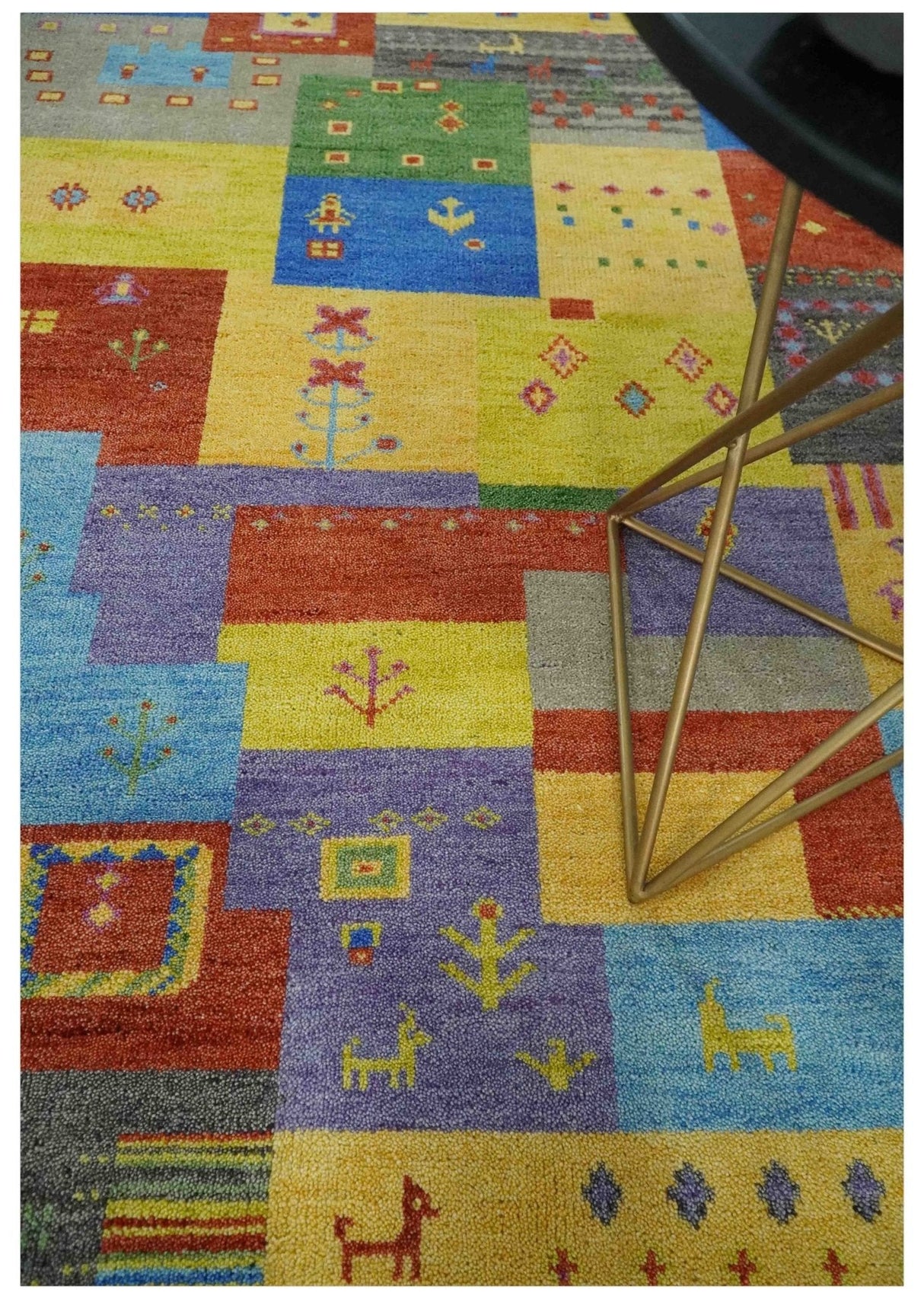 Hand knotted Traditional Multi color Antique Tribal Style Gabbeh Design Wool Area Rug