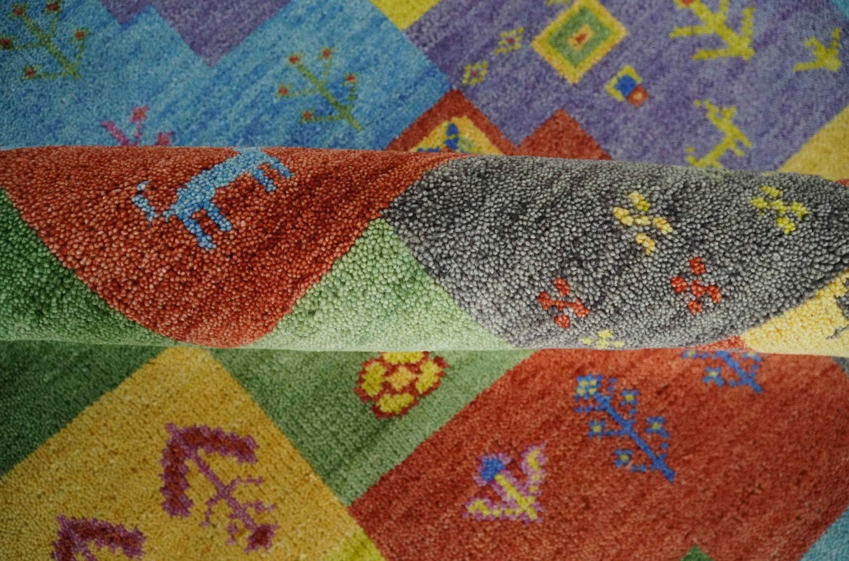 Hand knotted Traditional Multi color Antique Tribal Style Gabbeh Design Wool Area Rug