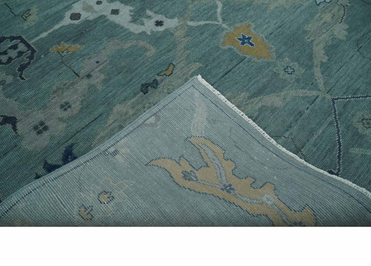 Hand Knotted Traditional Oriental Oushak Antique Style Green Wool Area Rug