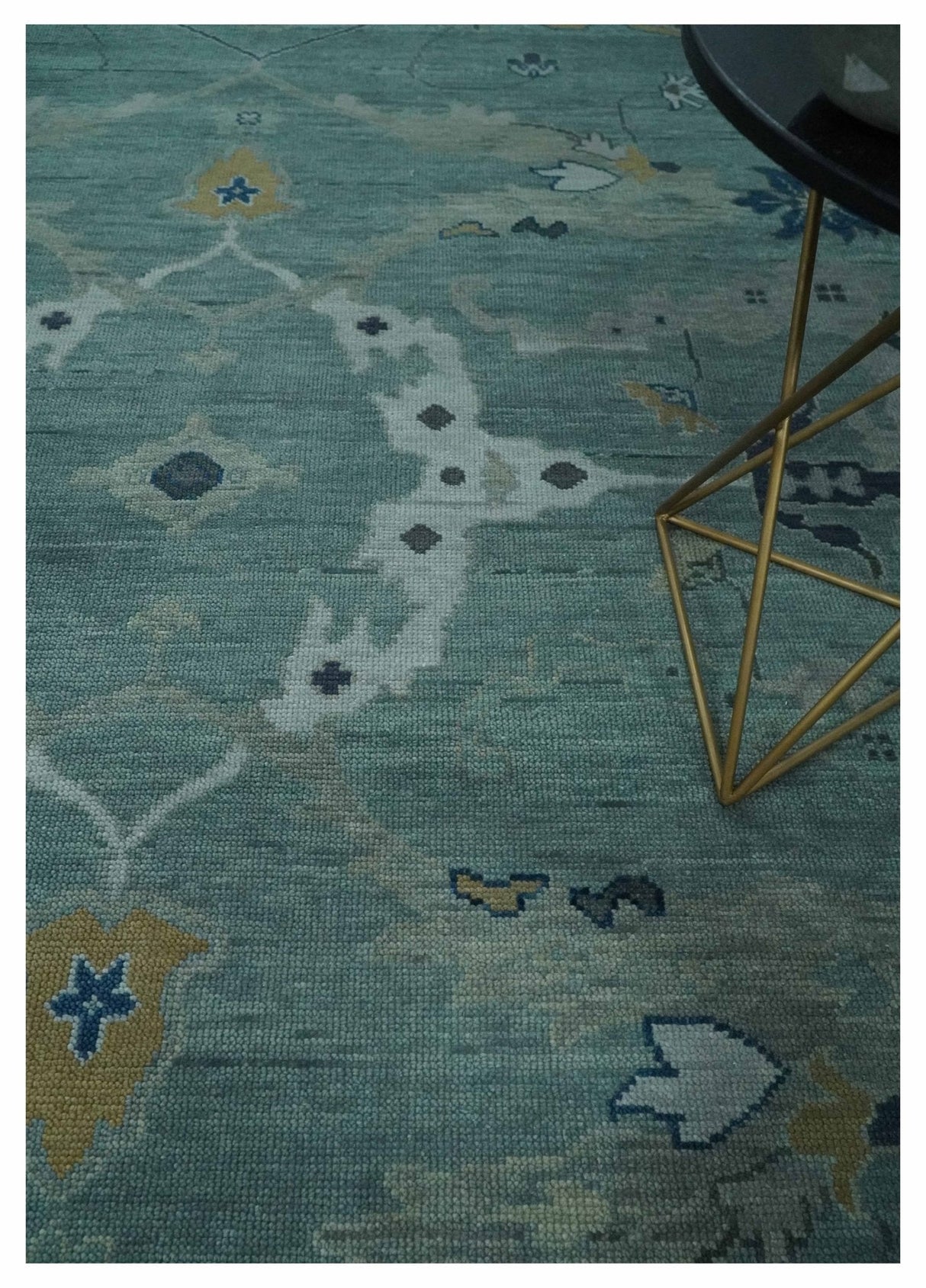 Hand Knotted Traditional Oriental Oushak Antique Style Green Wool Area Rug