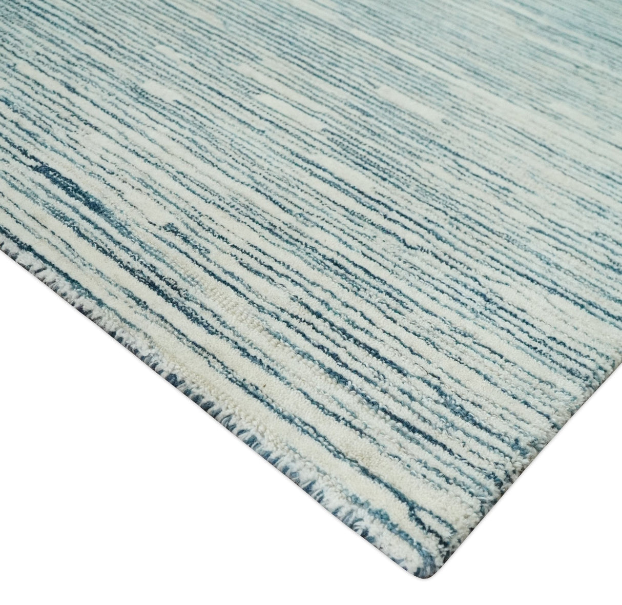 Hand Tufted Woolen Modern White and Blue Custom Made Area Rug
