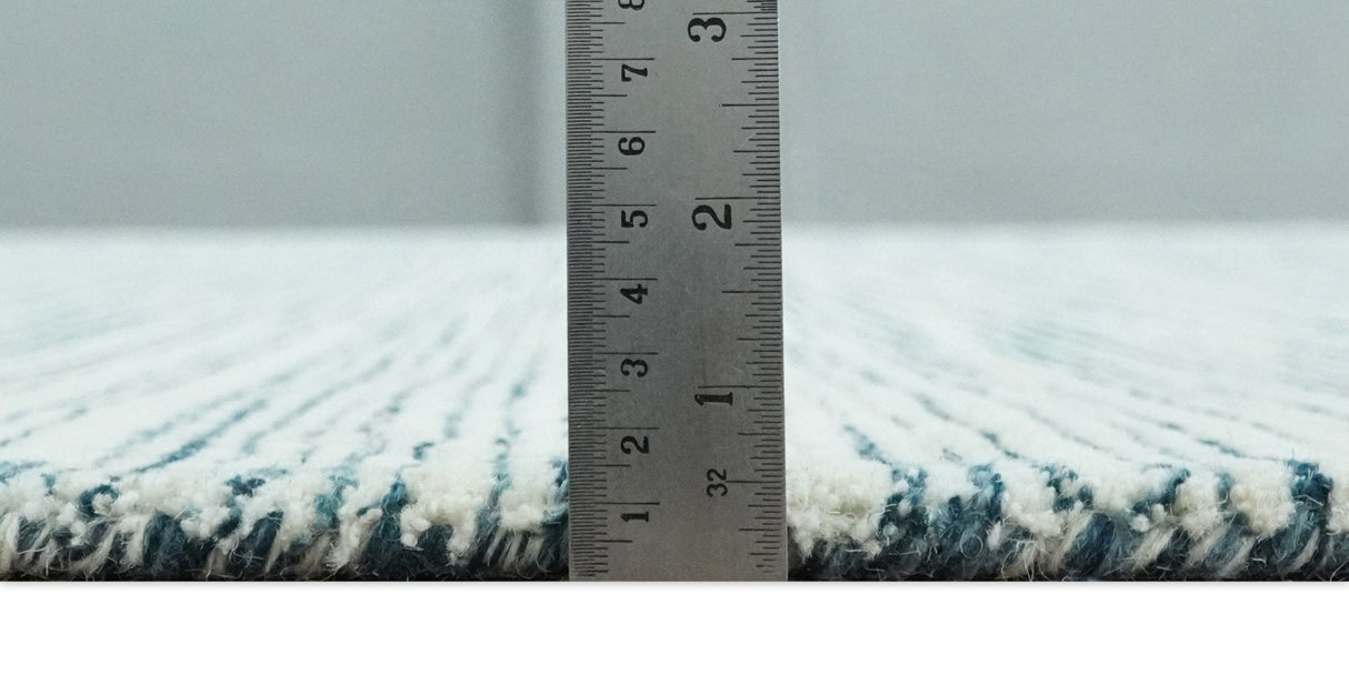 Hand Tufted Woolen Modern White and Blue Custom Made Area Rug