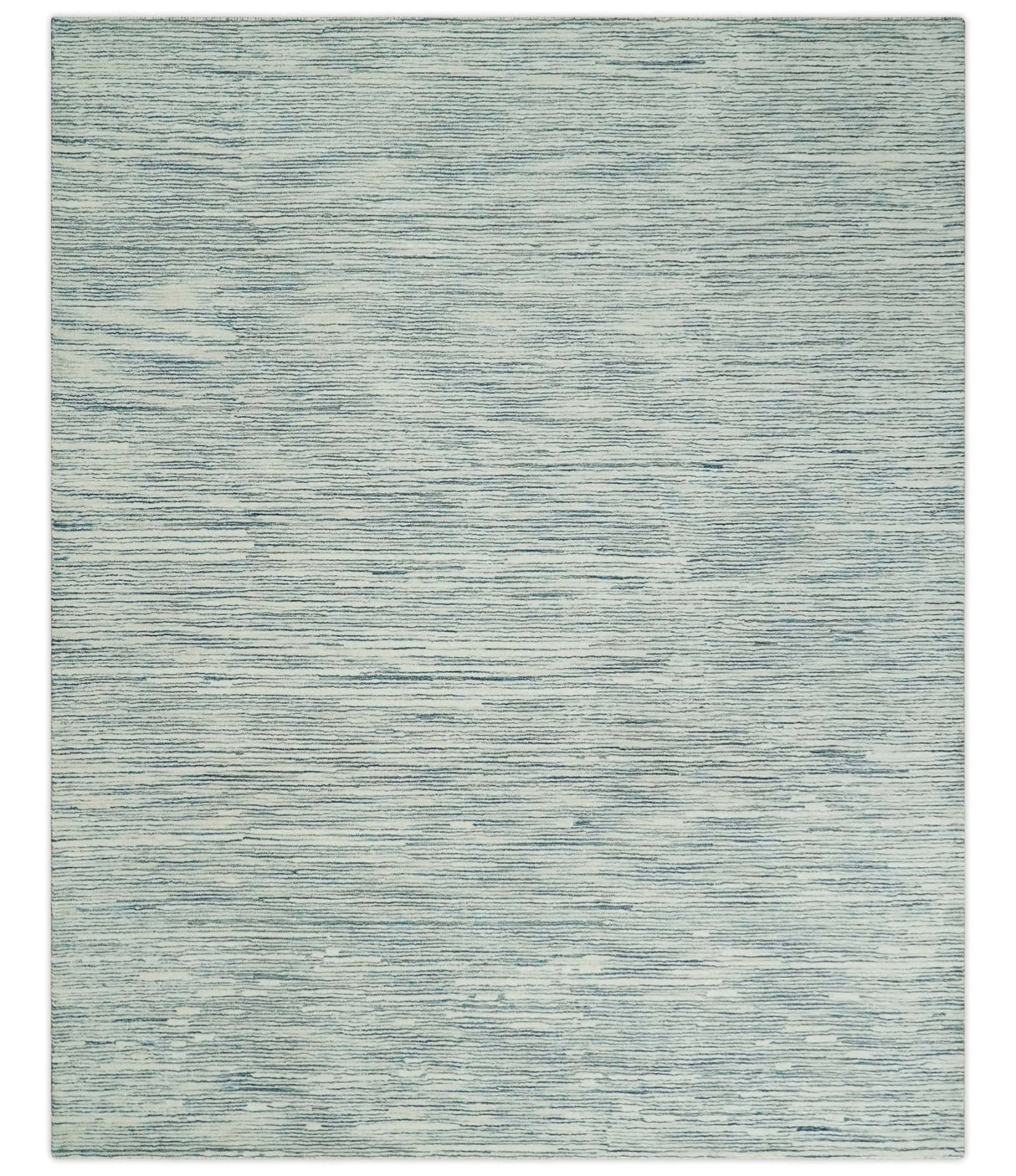 Hand Tufted Woolen Modern White and Blue Custom Made Area Rug
