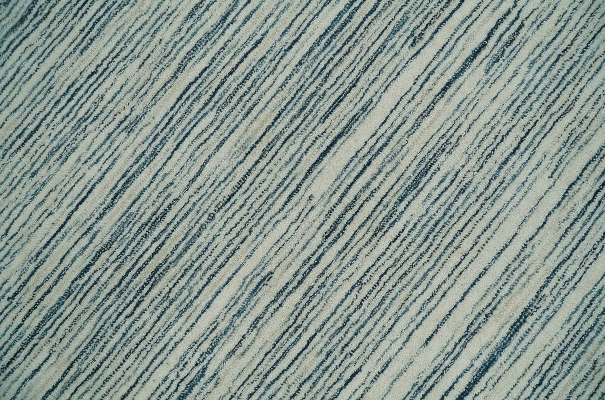 Hand Tufted Woolen Modern White and Blue Custom Made Area Rug